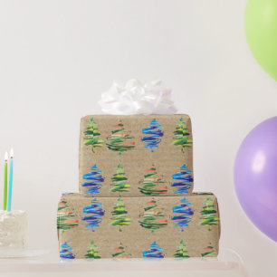 Papel De Regalo Árbol de Navidad abstracto acuarela colorido Kraft