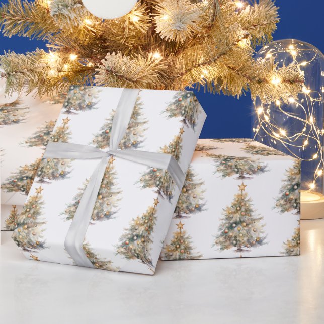 Papel De Regalo Árbol de Navidad acuarela (Vacaciones)