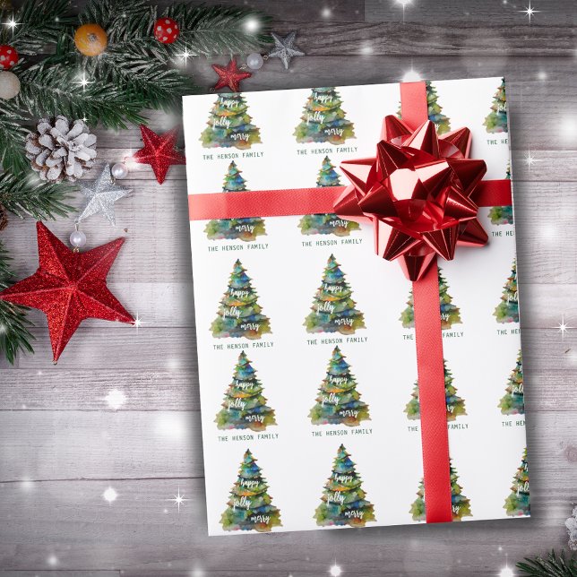 Papel De Regalo Árbol de Navidad acuarela Merry Jolly Happy (Subido por el creador)