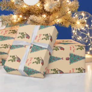 Papel De Regalo árbol de navidad adornado robin hiedra arte estac