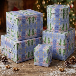 Papel De Regalo Árbol de Navidad Alegre y Muñeco de Nieve Helado A