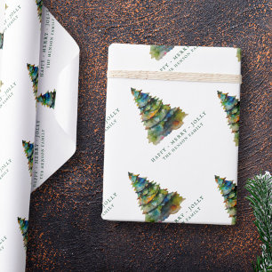 Papel De Regalo Árbol de navidad artístico acuarela merry jolly