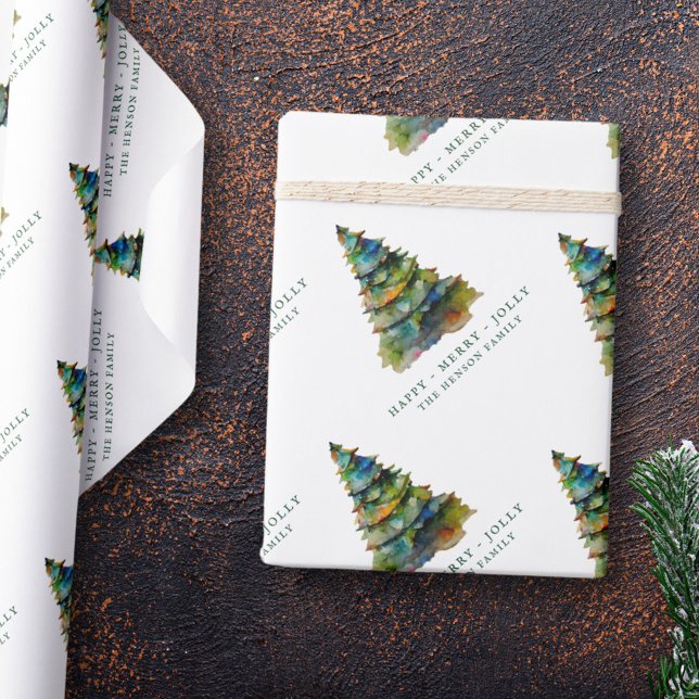 Papel De Regalo Árbol de navidad artístico acuarela merry jolly (Subido por el creador)