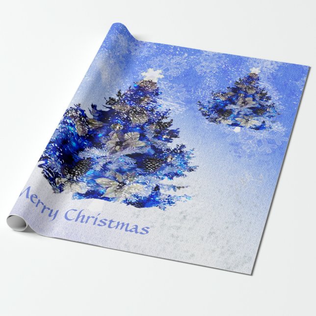 Papel De Regalo Árbol de navidad azul adornado (Desenrollado)