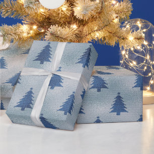 Papel De Regalo Árbol de navidad azul claro de noche silenciosa