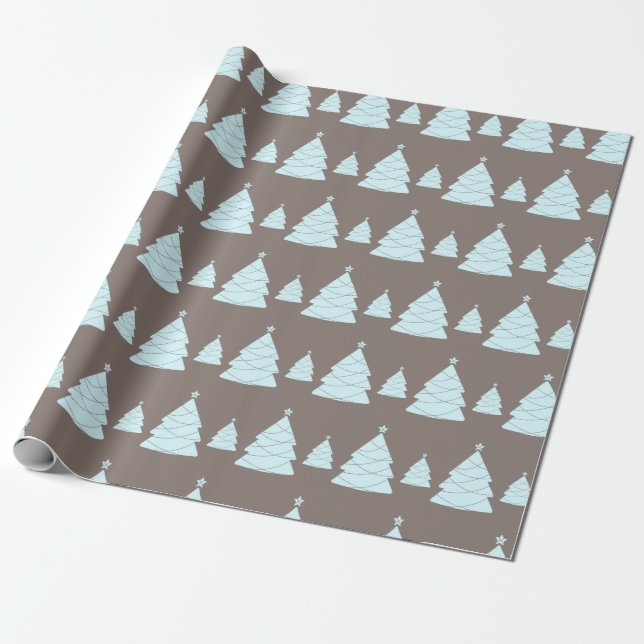 Papel De Regalo Árbol de Navidad Azul gris y pastel retro (Desenrollado)