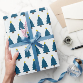 Papel De Regalo Árbol de Navidad azul y estrella dorada, lado a la