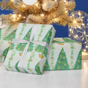 Papel De Regalo Árbol de Navidad bastante retro dorado estrellas b