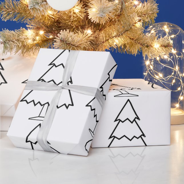 Papel de Regalo Árbol de Navidad Blanco con Borde  (Vacaciones)