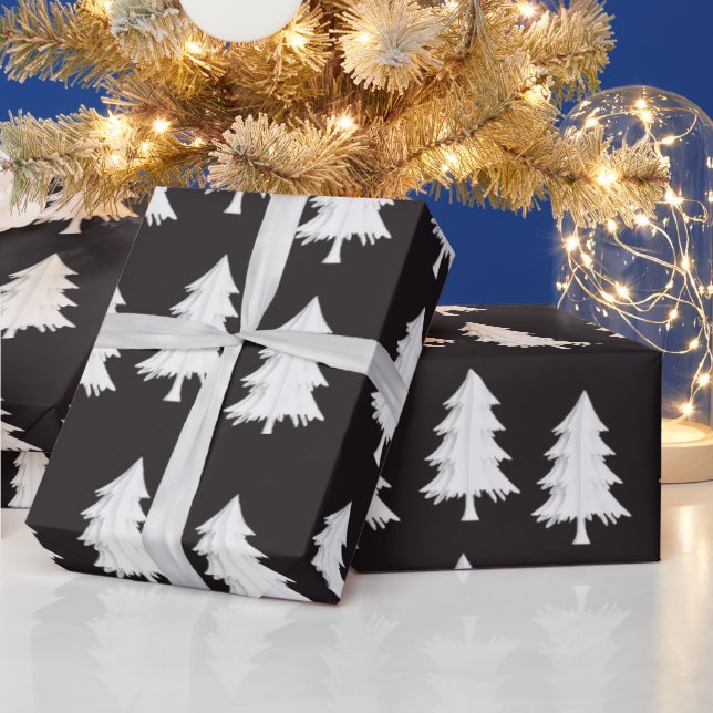 Papel de Regalo Árbol de Navidad Blanco Negro (Vacaciones)