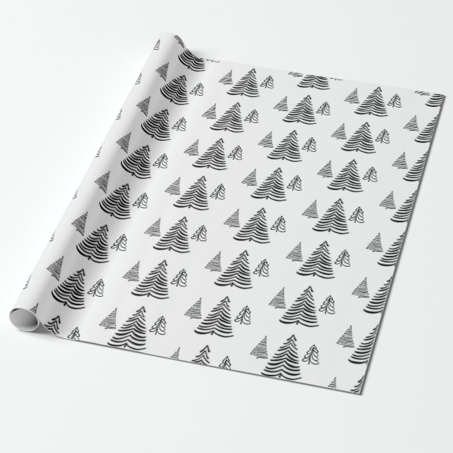 Papel De Regalo Árbol de Navidad blanco y negro sin inconvenientes (Desenrollado)