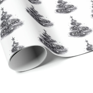 Papel De Regalo Árbol de Navidad Brillante de Plata Negra