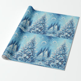 Papel De Regalo Árbol de Navidad caprichoso decoupage azul