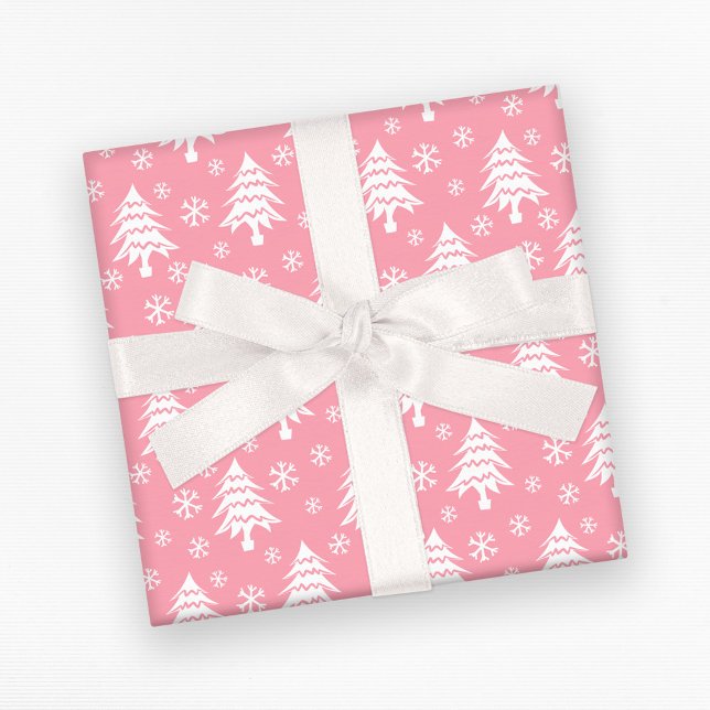 Papel De Regalo Arbol de Navidad caprichoso Snowfling Blanco rosad (Subido por el creador)