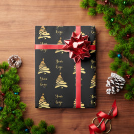 Papel De Regalo Árbol de Navidad Chic Oro Negro con Logotipo Perso