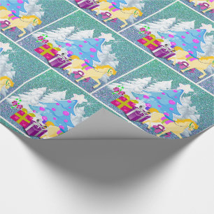 Papel De Regalo Árbol de Navidad con caballos y regalos