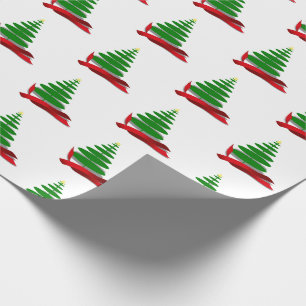 Papel De Regalo Árbol de Navidad con cinta roja de Navidad