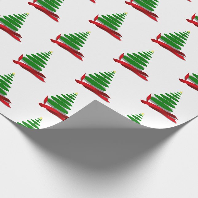 Papel De Regalo Árbol de Navidad con cinta roja de Navidad (Esquina)