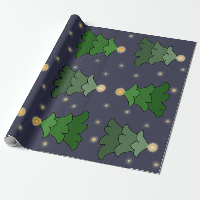 Papel De Regalo Árbol de Navidad con estrellas en azul Personaliza (Desenrollado)