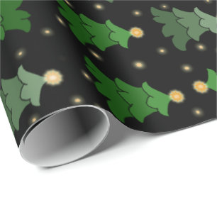 Papel De Regalo Árbol de Navidad con estrellas en negro