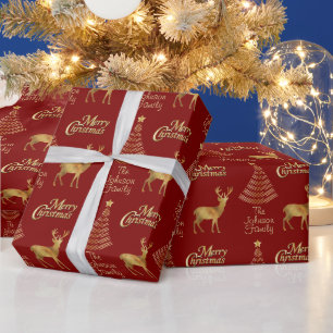Papel De Regalo Árbol de Navidad con grillos rojos y dorados / cie