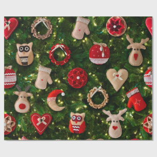Papel De Regalo Árbol de Navidad con juguetes de fieltro