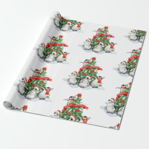 Papel De Regalo Árbol de Navidad con Navidades de pingüinos
