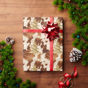 Papel De Regalo Árbol de Navidad confeti dorado cuero de vaca crem