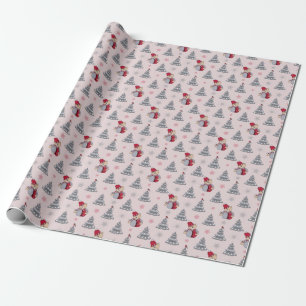 Papel De Regalo Árbol de Navidad, copos de nieve y oso de peluche
