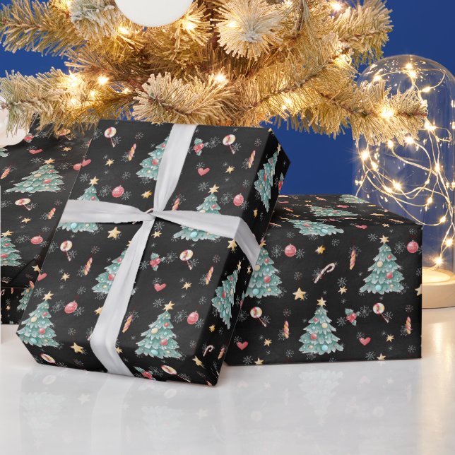 Papel De Regalo Árbol de navidad de acuarela caprichosa (Vacaciones)