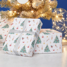 Papel De Regalo Árbol de navidad de acuarela caprichosa