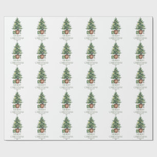 Papel De Regalo Árbol de navidad de acuarela rústica no foto