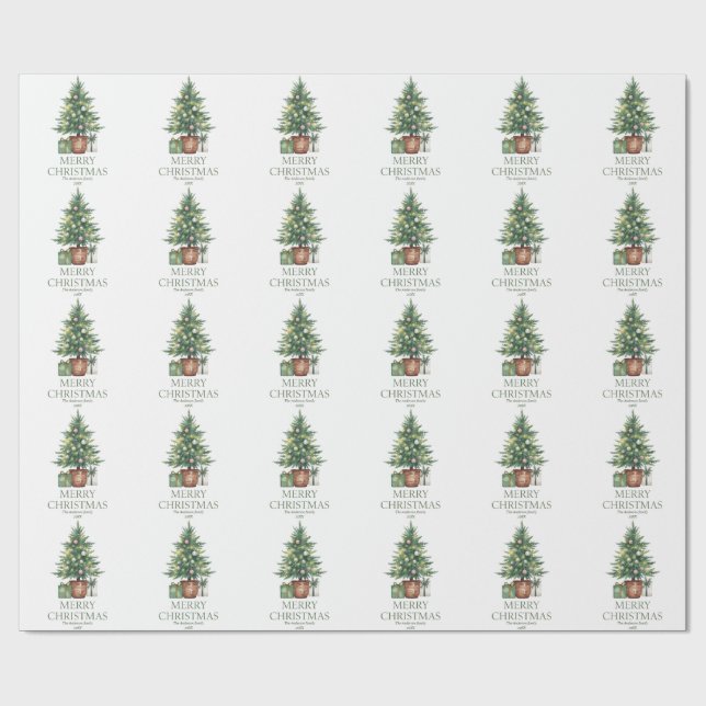 Papel De Regalo Árbol de navidad de acuarela rústica no foto (Superficie plana)