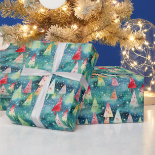 Papel De Regalo Árbol de Navidad de Arcoíris Festivo Colorido Acua