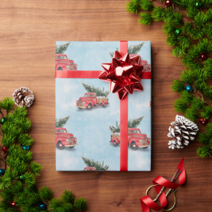 Papel De Regalo Árbol de Navidad de Camión Rojo Vintage