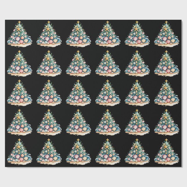 Papel De Regalo Árbol de Navidad de Conchas de Mar Agua del Océano (Superficie plana)
