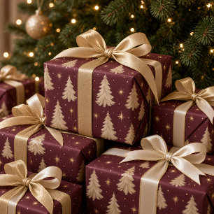 Papel De Regalo Árbol de Navidad de Crema con Acuarela Malhumorada