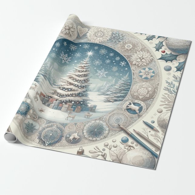 Papel De Regalo Árbol de Navidad de invierno (Desenrollado)