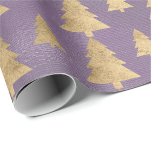 Papel De Regalo Árbol de navidad de lino de la púrpura del oro d