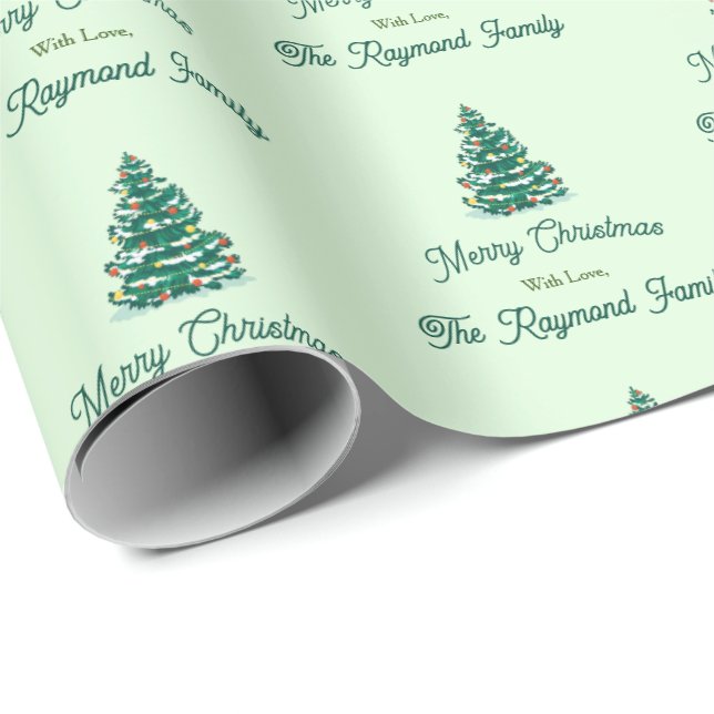 Papel De Regalo Árbol de Navidad de Luz Verde (Esquina del rollo)