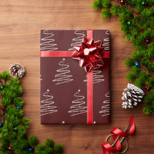 Papel De Regalo Árbol de Navidad de metal plateado tradicional roj