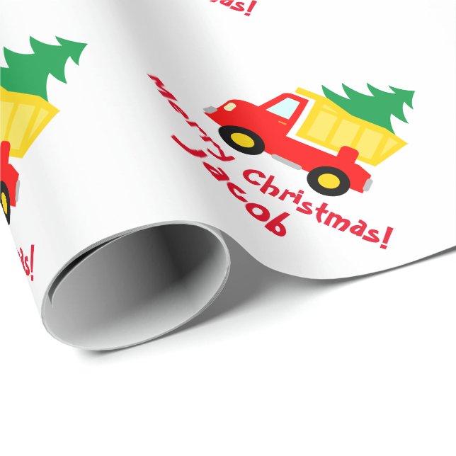 Papel De Regalo Árbol de Navidad de niño lindo en camión (Esquina del rollo)