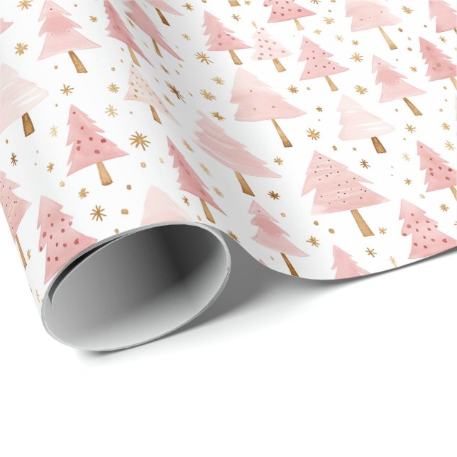 Papel De Regalo Árbol de Navidad de oro rosa (Esquina del rollo)