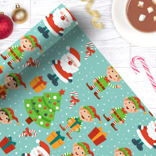 Papel De Regalo Árbol de Navidad de Santa y Elfos Navidades Lindas
