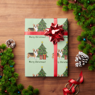 Papel De Regalo Árbol de Navidad de Tri Pembroke Welsh Corgi pelir
