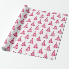 Papel De Regalo Árbol de Navidad de vacaciones rosa