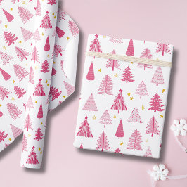 Papel De Regalo Árbol de Navidad de vacaciones rosa