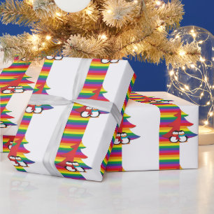 Papel De Regalo Árbol de Navidad del Orgullo Gay con pareja pingüi