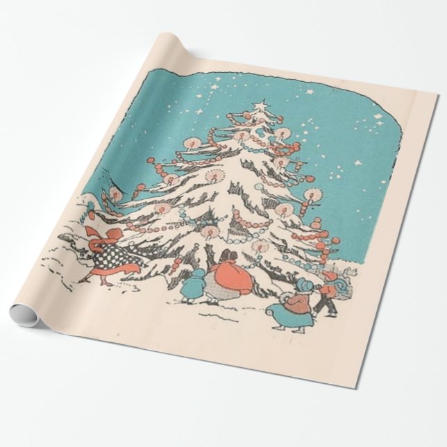 Papel De Regalo Árbol de navidad del vintage (Desenrollado)