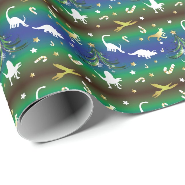 Papel De Regalo Árbol de Navidad Dinosaurio (Esquina del rollo)